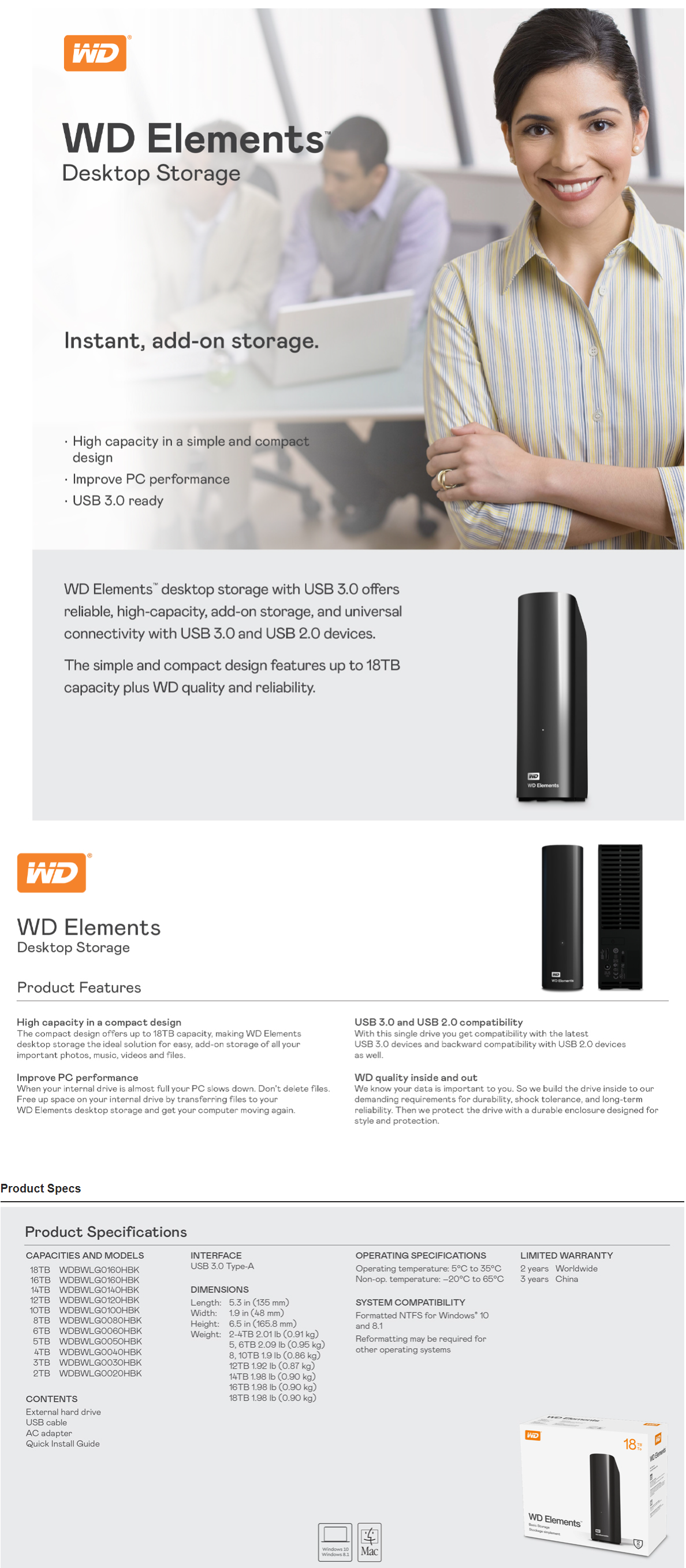 WD Elements 2TB 3,5 inç USB 3.0 Masaüstü Disk WDBWLG0020HBK Fiyat & Özellik Medi