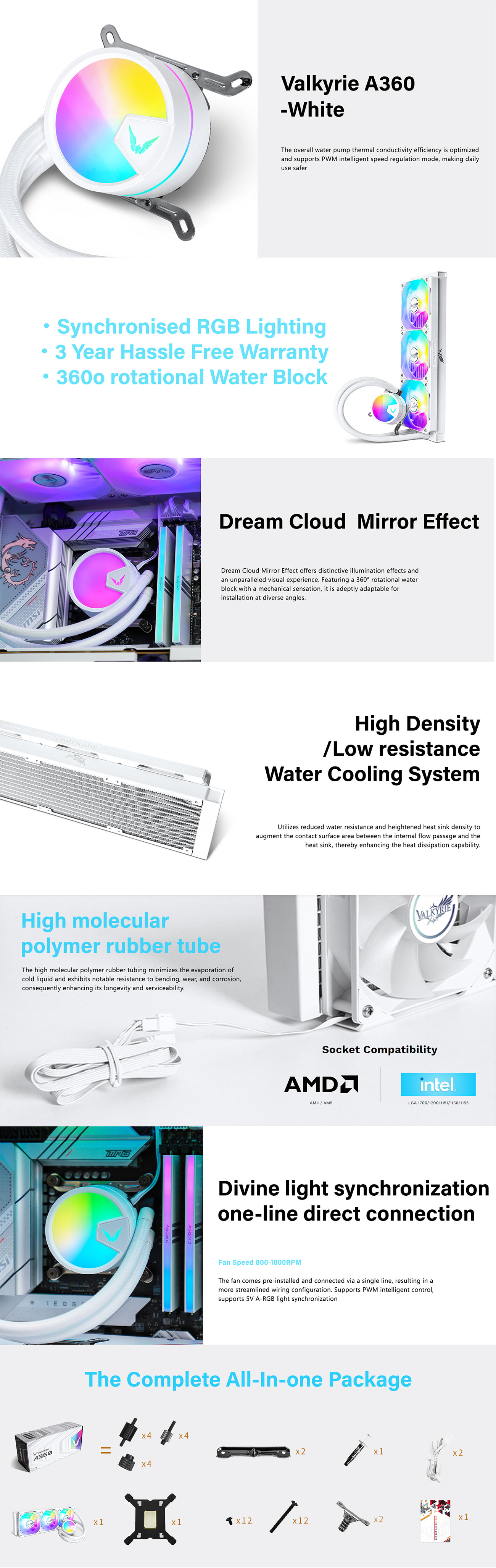 [A360W] Valkyrie A Series 360mm White AIO Liquid Cooling with 3x 120mm ...