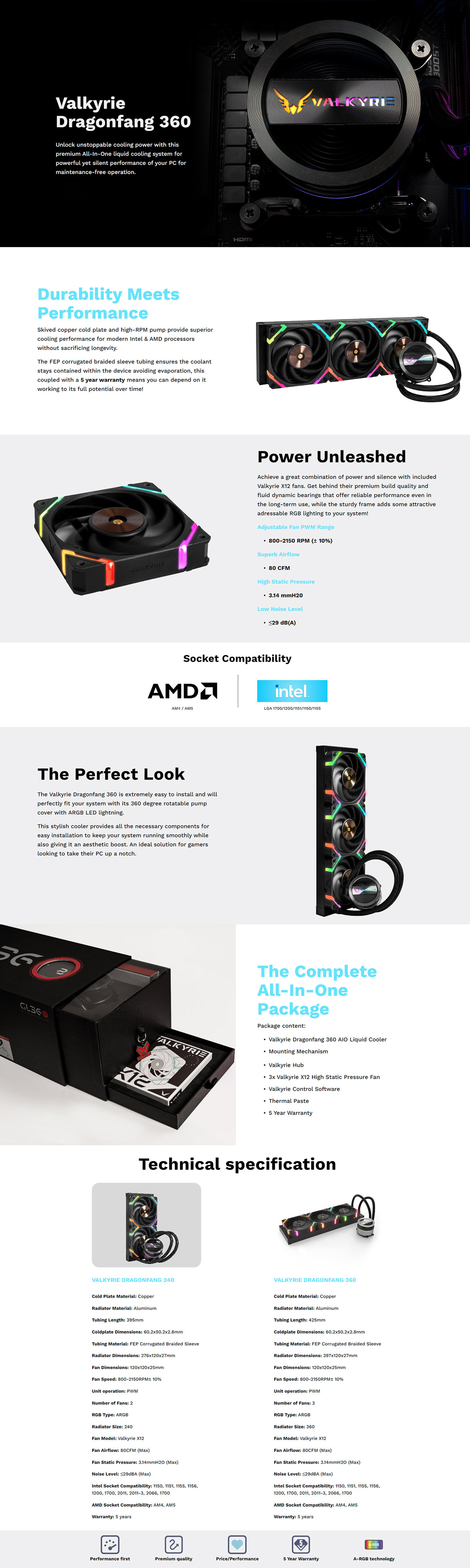 [GL 360] VALKYRIE Dragonfang 360 Black all-in-one liquid CPU Cooler ...