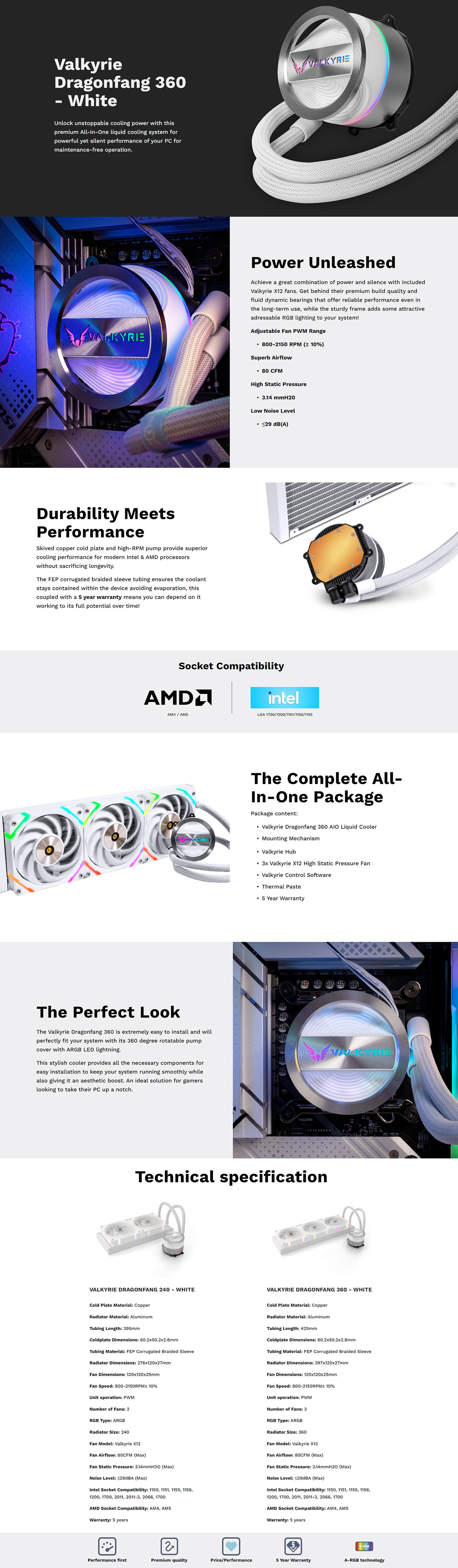 [GL 360 W] VALKYRIE Dragonfang 360 White all-in-one liquid CPU Cooler ...