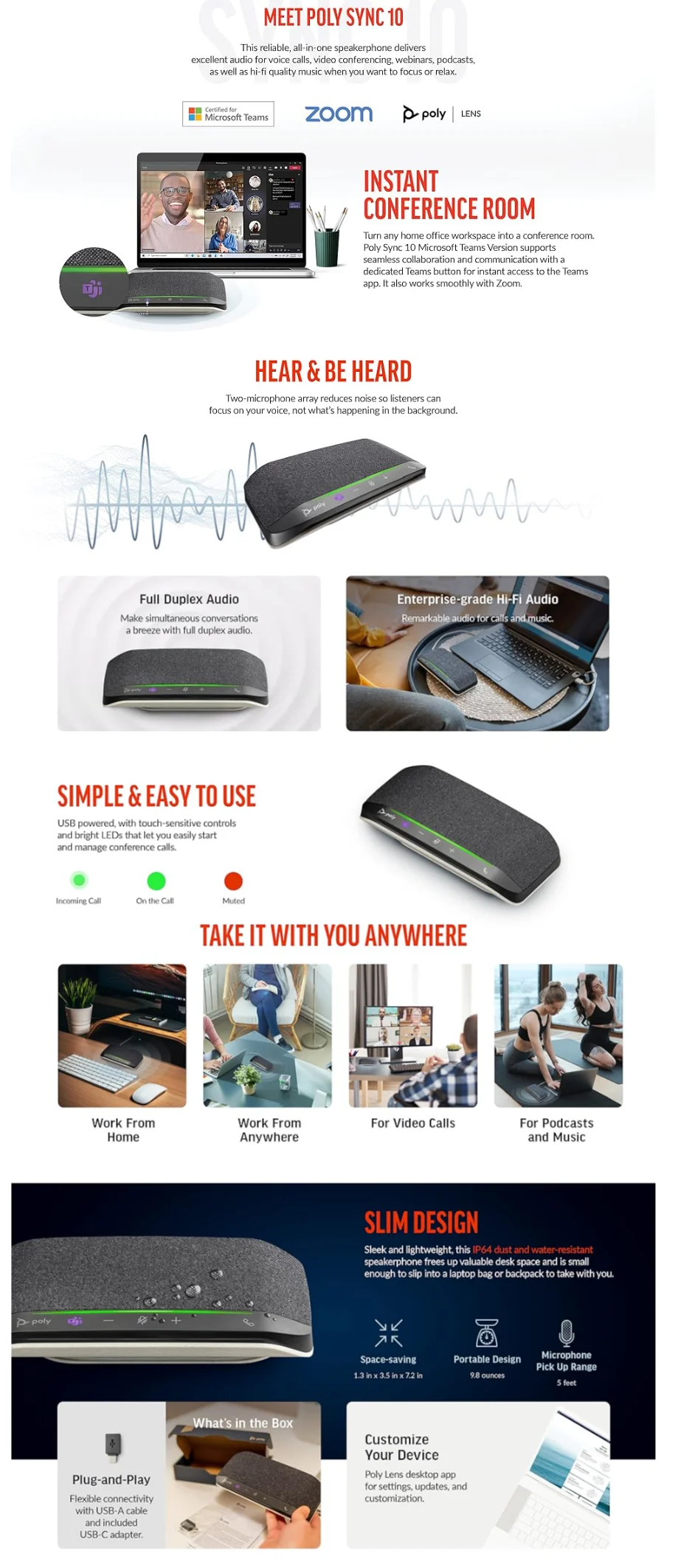 POLY SYNC 10 WIRED SPEAKERPHONE USB-A & USB-C (MS CERTIFIED) | BPC ...