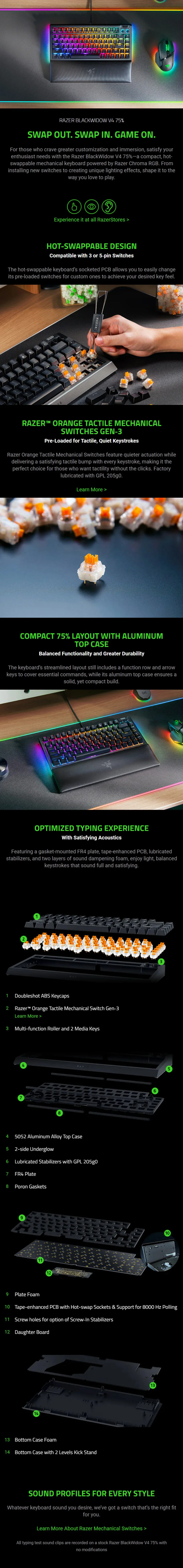Razer BlackWidow V4 75 percentage - Hot-swappable Mechanical Gaming ...