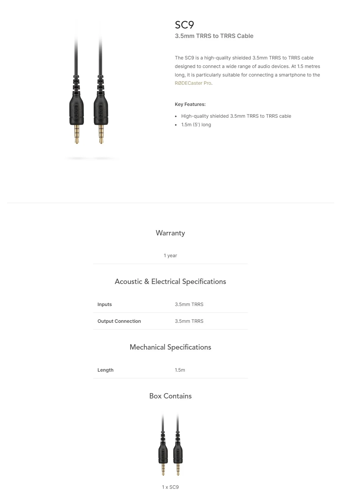 SC9 3.5mm TRRS to TRRS Cable | BPC Technology