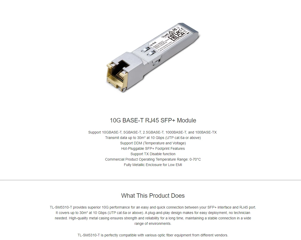 TP-Link TL-SM5310-T 10G BASE-T RJ45 SFP+ Module | BPC Technology