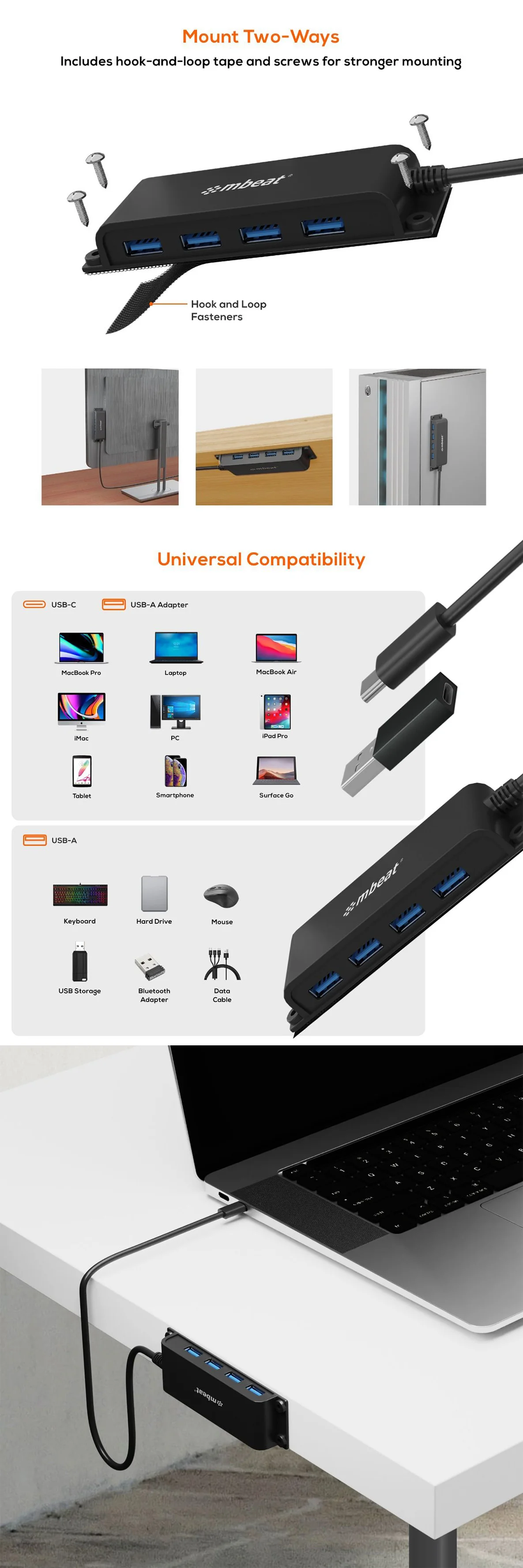 Usb Bpc mbeat mbeat® Mountable 4-Port USB-C Hub | BPC Technology