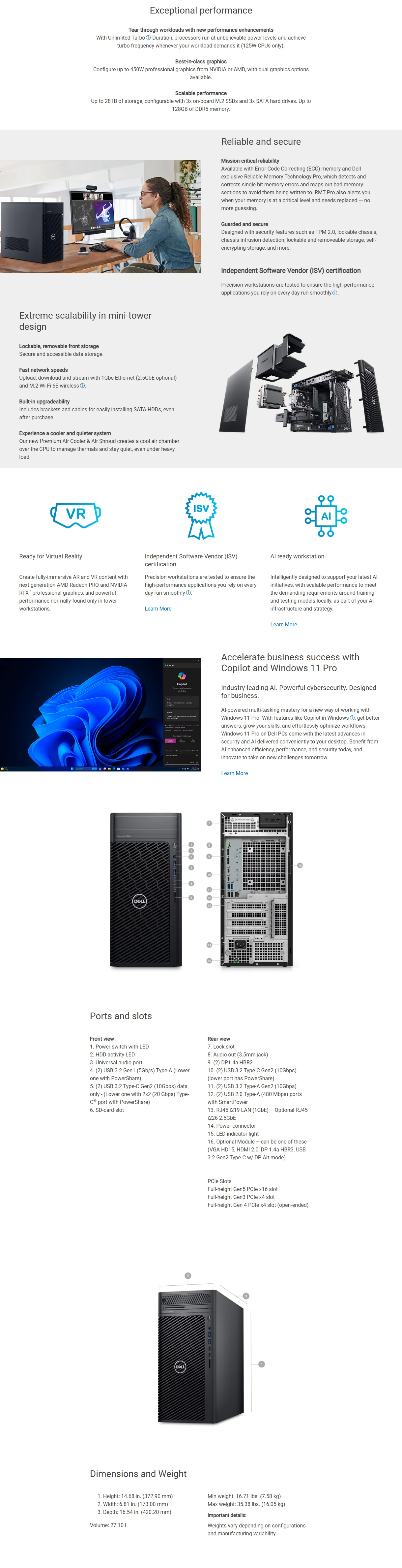 DELL PRECISION 3680 TOWER, i9-14900K, 32GB, 1TB, RTXA1000(8GB), NO