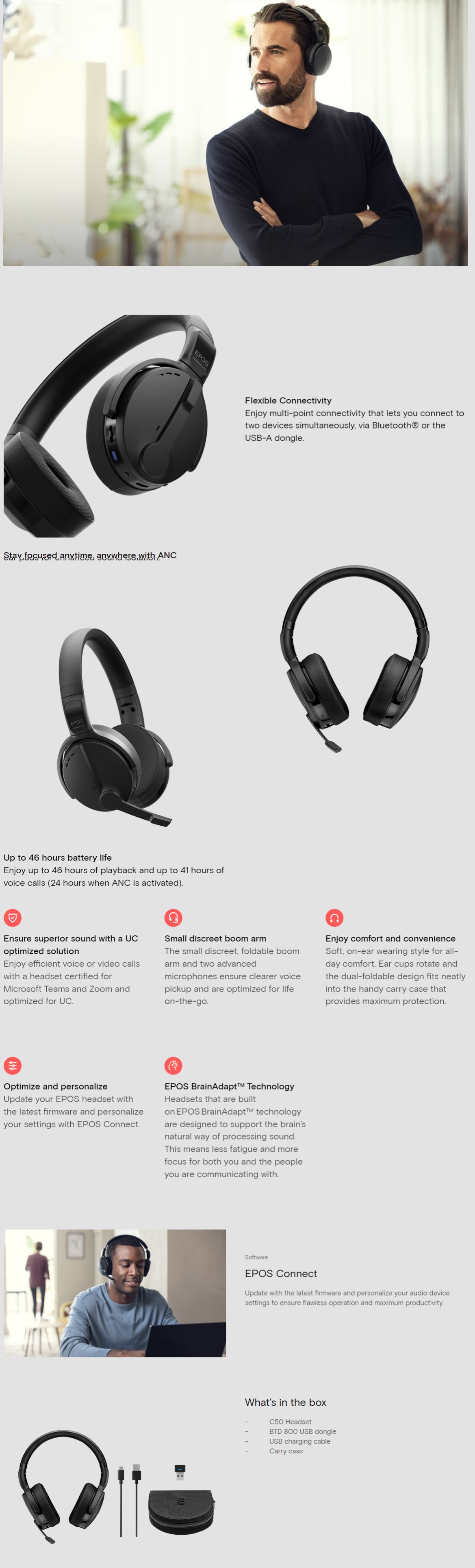 EPOS | Sennheiser C50 – Wireless Communication Headset with ANC