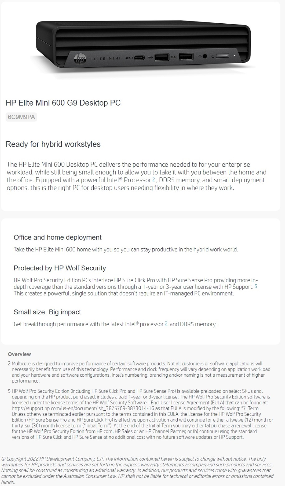 HP Elite Mini 600 G9 Desktop PC specifications