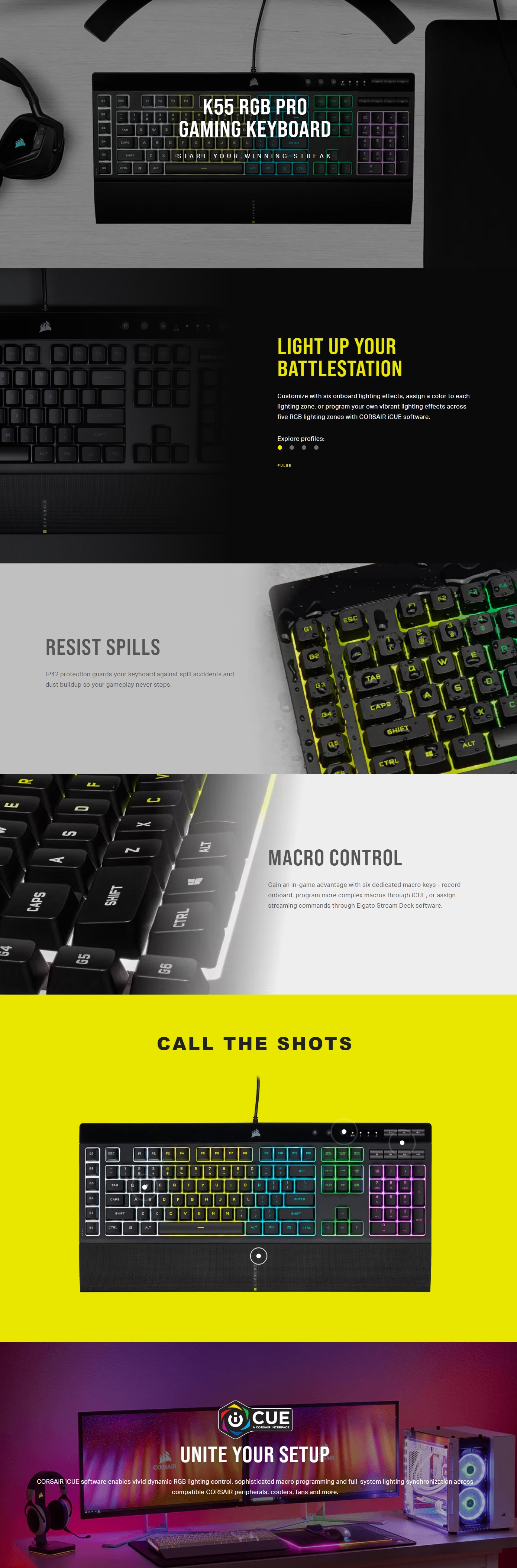 CORSAIR K55 RGB PRO Gaming Keyboard, Backlit Zoned RGB LED BPC Technology