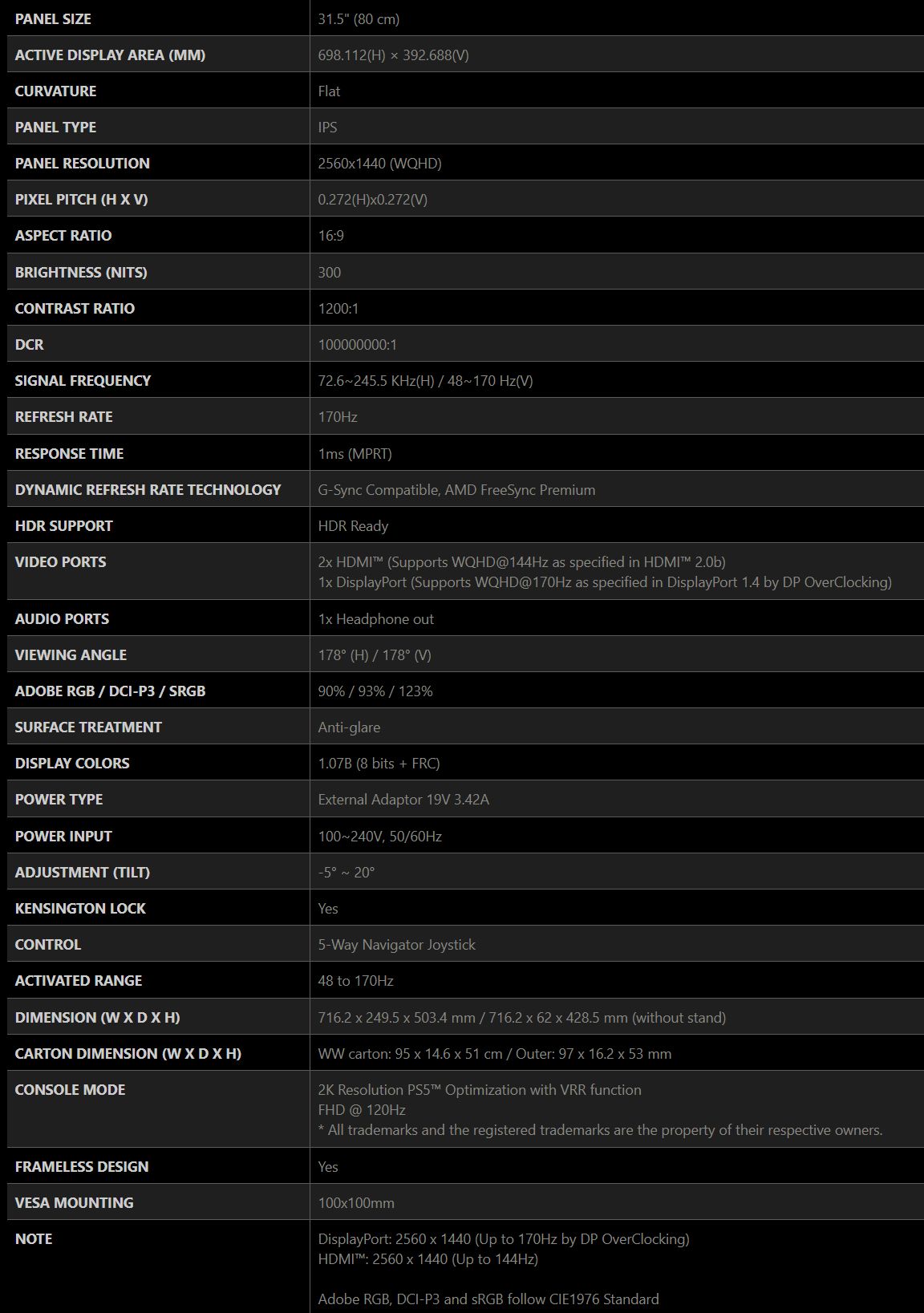 MSI G321Q 31.5inch 170Hz 2K WQHD IPS Gaming Monitor | BPC Technology