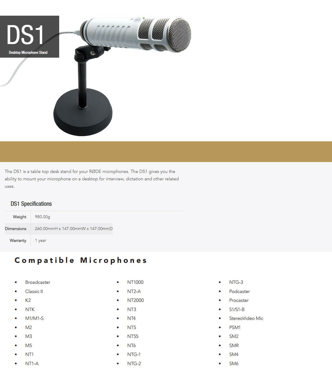 Rode Ds1 Desktop Microphone Stand Bpc Technology 0999