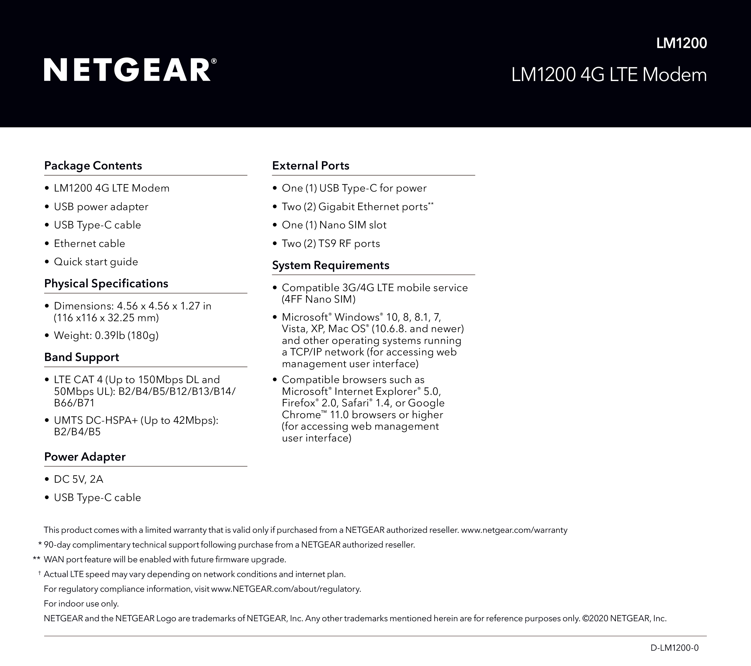 Netgear Lm1200 4g Lte Modem 