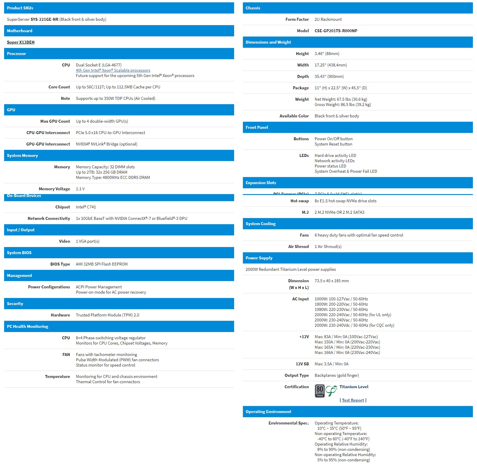 Supermicro MGX GPU Server with Intel CPUs - SYS-221GE-NR (Built to ...