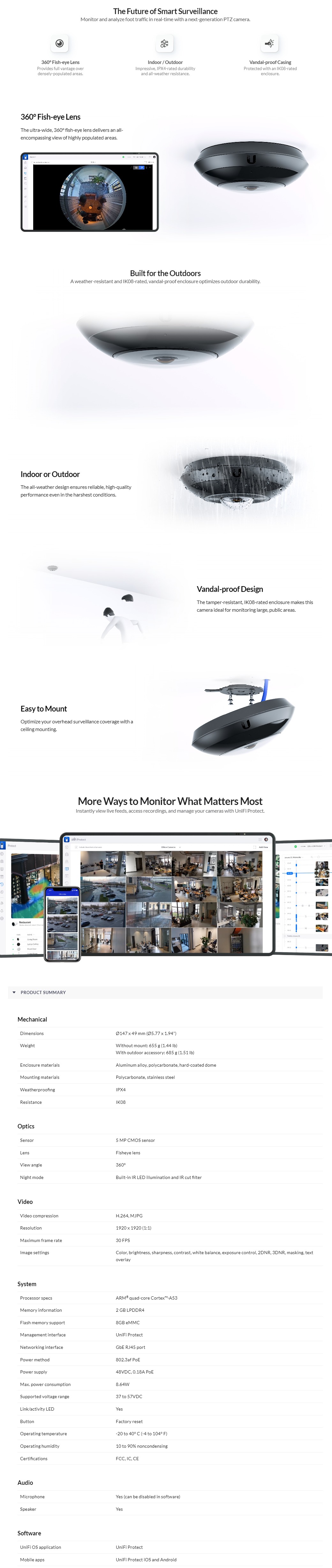 Ubiquiti UniFi Protect UVCAI360 HighRes IP Camera with a 360° AI