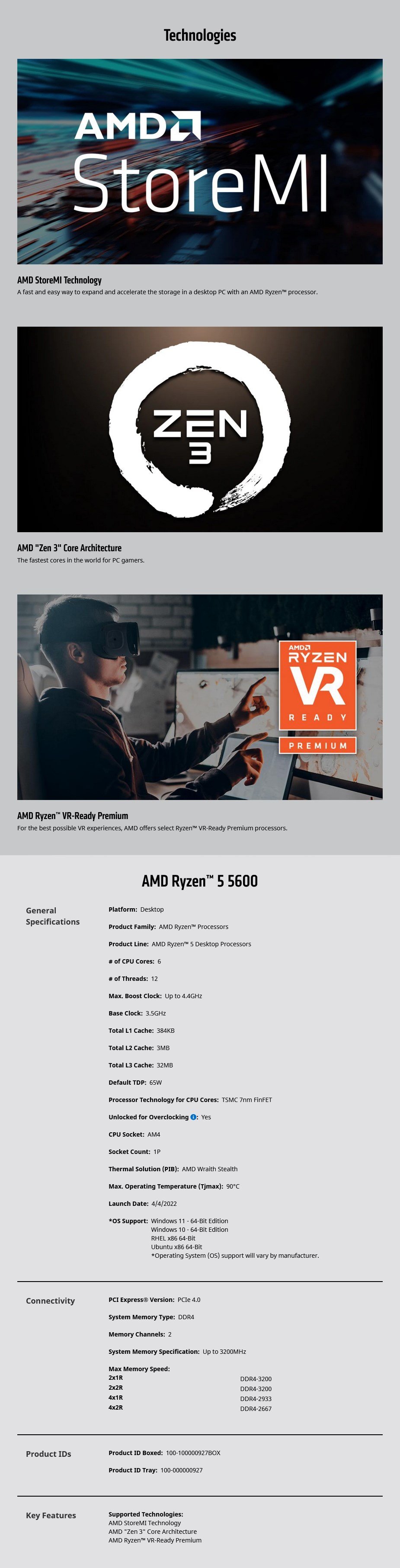 AMD Ryzen 5 5600 R5 5600 AM4 3.5GHz six-core 12-thread 65W-CPU processor