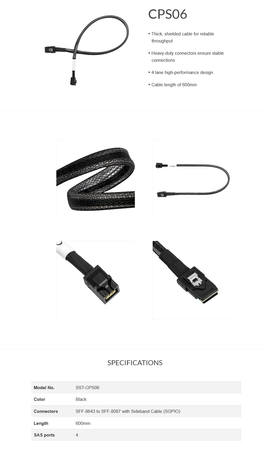 SilverStone CPS06 0.6m SFF8643 to SFF8087 MiniSAS Cable BPC Technology
